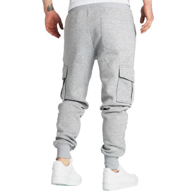 Solid Fleece Multi-pocket Elastic Waist Sports Trousers
