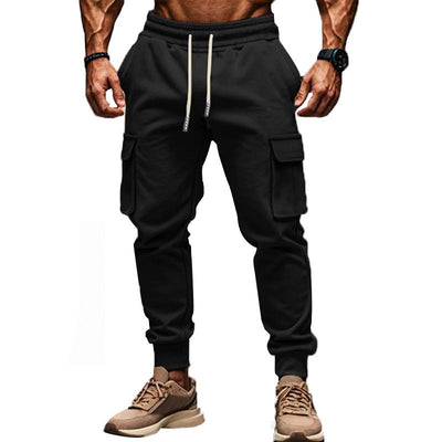 Solid Color Plush Elastic Waist Multi-pocket Sports Pants