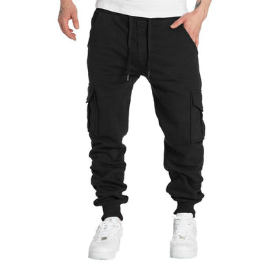 Solid Fleece Multi-pocket Elastic Waist Sports Trousers