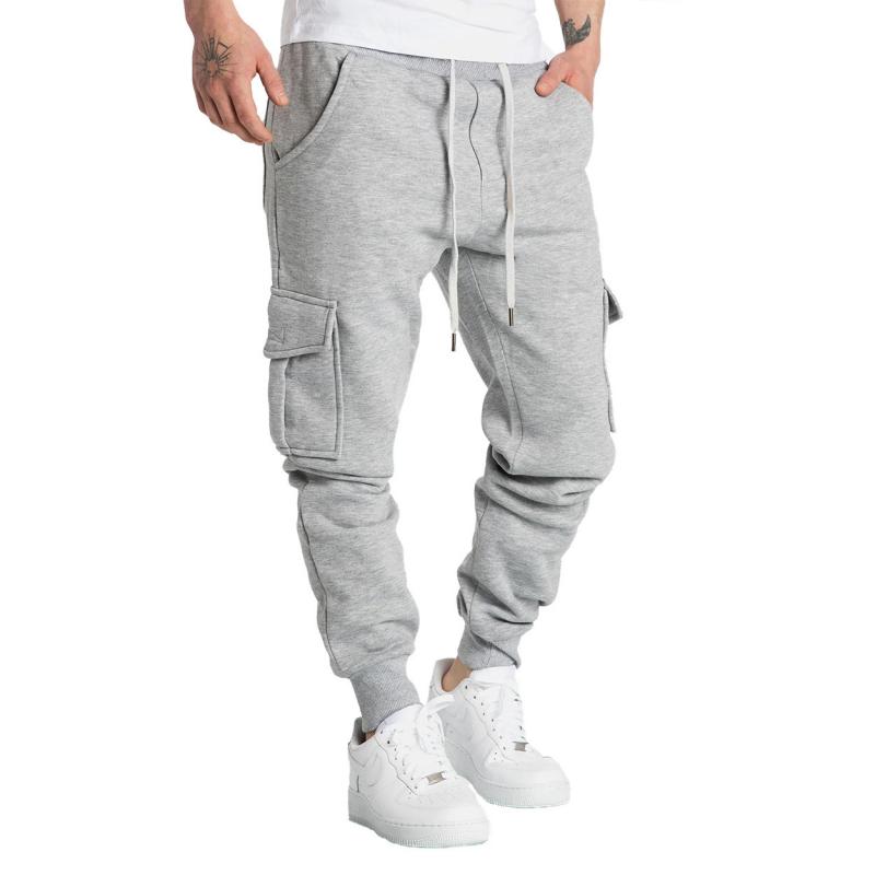 Solid Fleece Multi-pocket Elastic Waist Sports Trousers