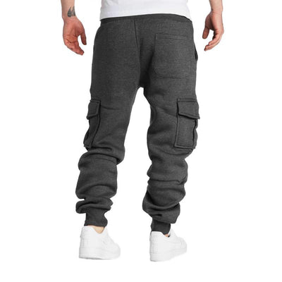 Solid Fleece Multi-pocket Elastic Waist Sports Trousers