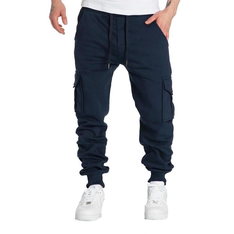 Solid Fleece Multi-pocket Elastic Waist Sports Trousers