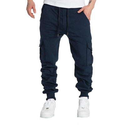 Solid Fleece Multi-pocket Elastic Waist Sports Trousers