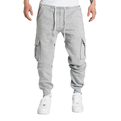 Solid Fleece Multi-pocket Elastic Waist Sports Trousers