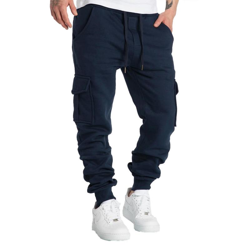 Solid Fleece Multi-pocket Elastic Waist Sports Trousers