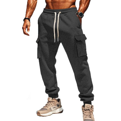Solid Color Plush Elastic Waist Multi-pocket Sports Pants
