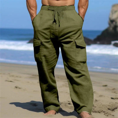 Solid Loose Multi-pocket Elastic Waist Casual Pants