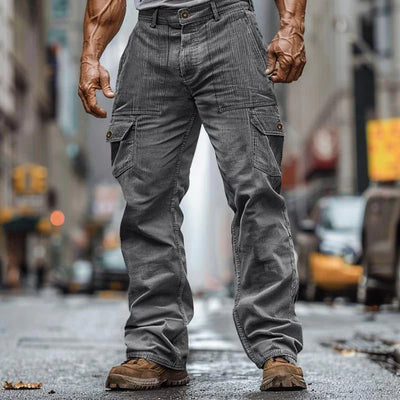 Solid Color Corduroy Multi-Pocket Cargo Straight Pants